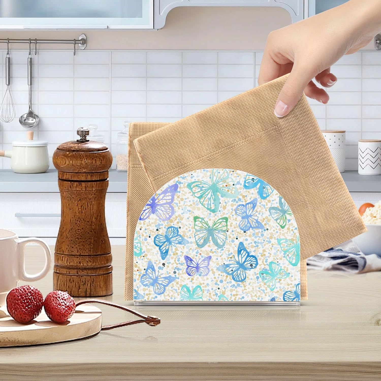 Napkin Holder Butterfly Dots Napkin Holders for Tables, Clear Acrylic Napkin Holders Cocktail Napkin Holder for Kitchen Restaurant Bar Home Decor 2