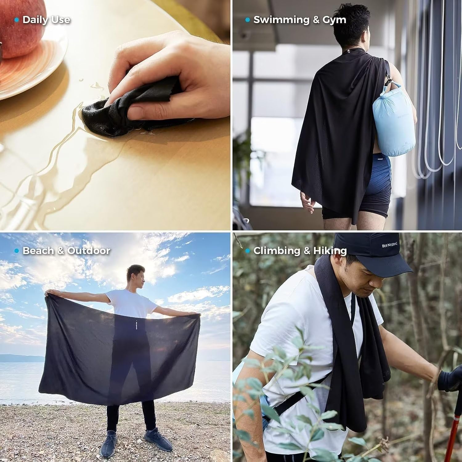 Toalla ultraligera de secado rápido, toallas de microfibra de secado rápido con bolsillo compacto plegable para toalla de viaje, toallas de playa de