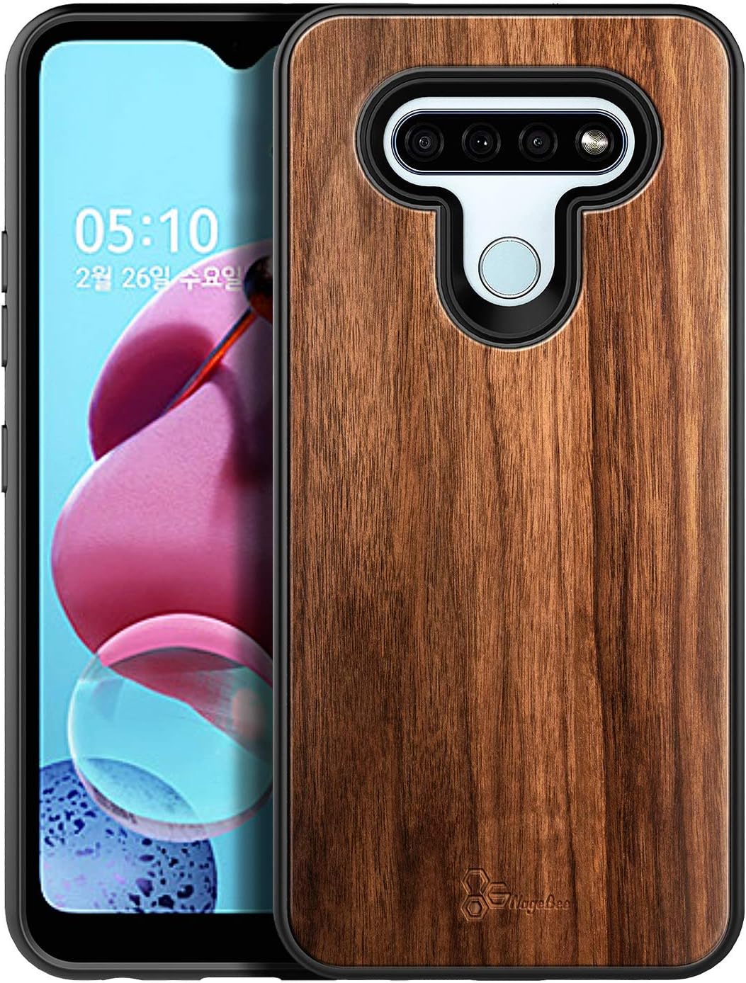 Funda para LG Stylo 6, madera de nogal natural real a prueba de golpes híbrida defensor resistente funda de teléfono (cada pieza es única) – Madera