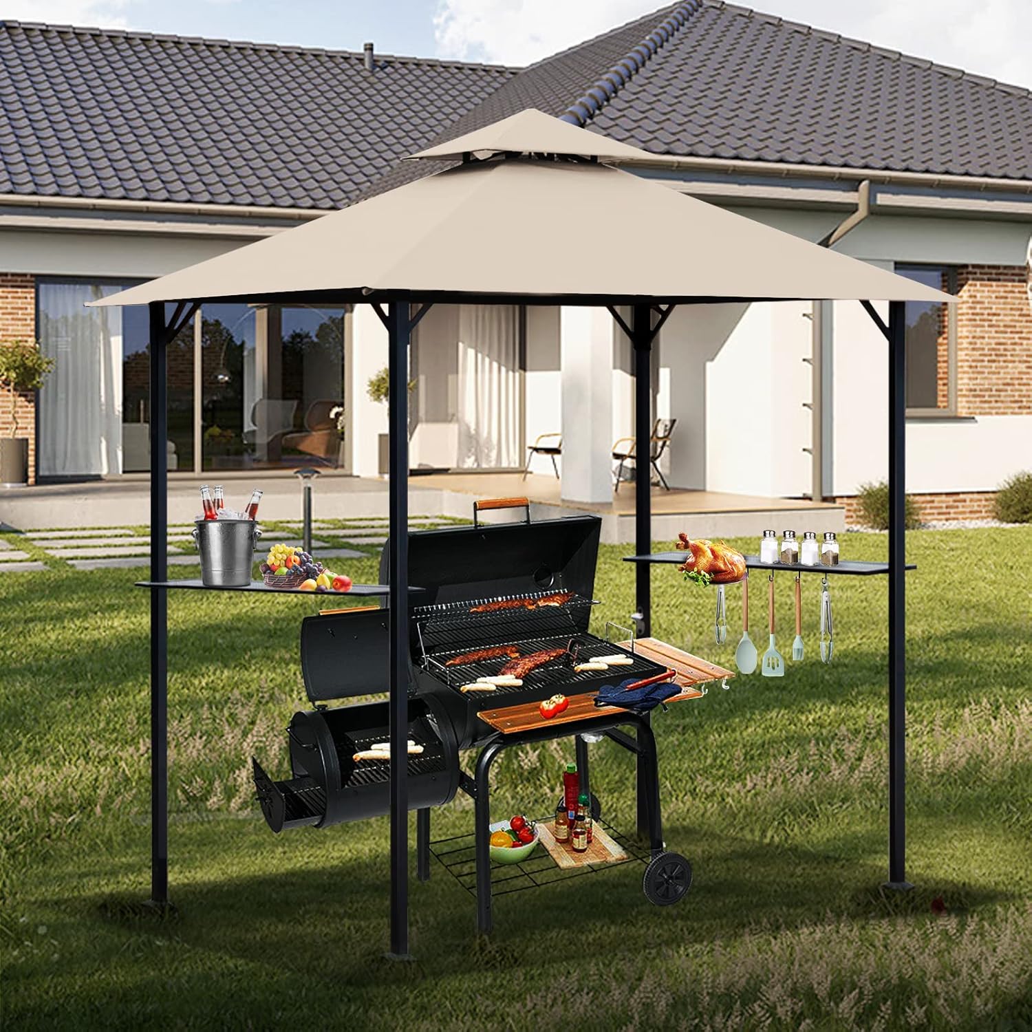 Toldo de repuesto para kiosco, 5 x 8 pies, cubierta superior para kiosco de barbacoa, cubierta superior de toldo de barbacoa con doble cansancio con