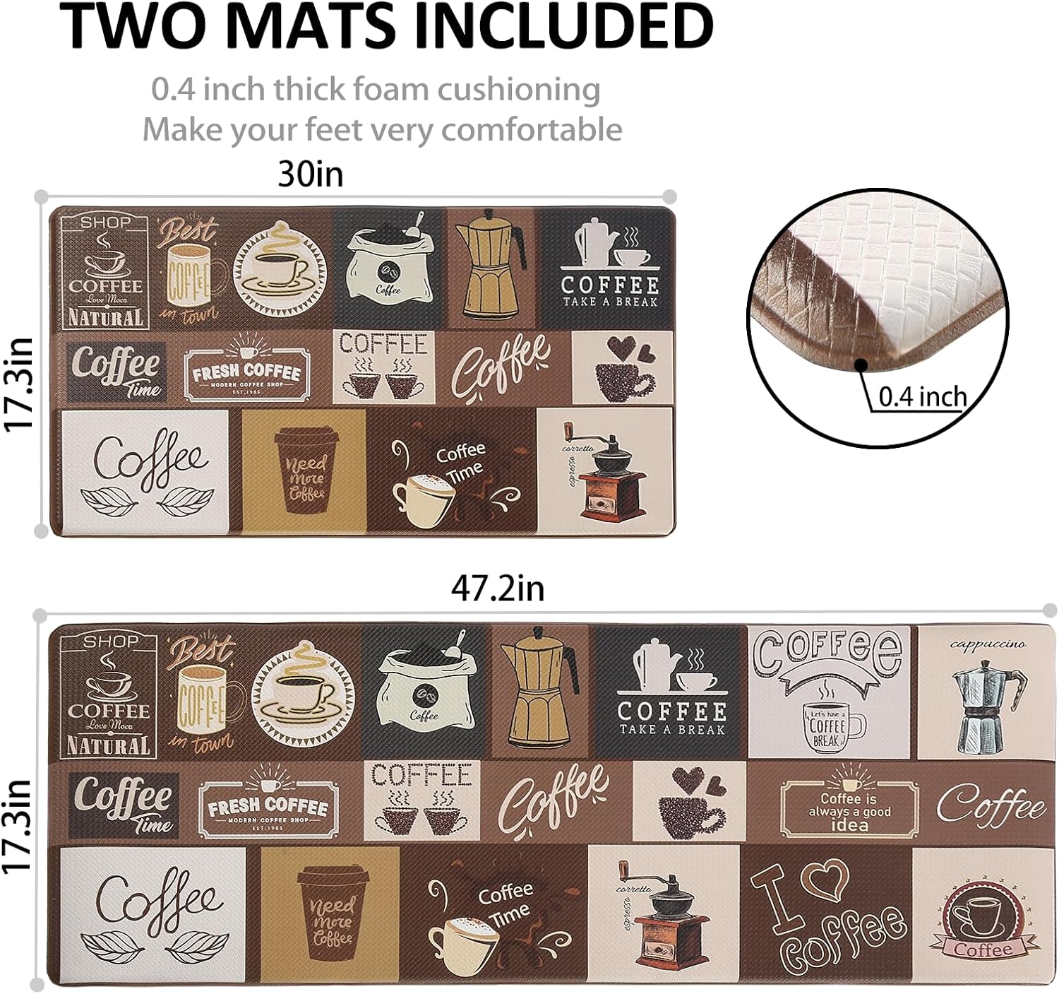 HOMELEPHANT Juego de 2 tapetes de cocina con temática de café, impermeables, antideslizantes, resistentes y cómodos para cocina, suelo, oficina,