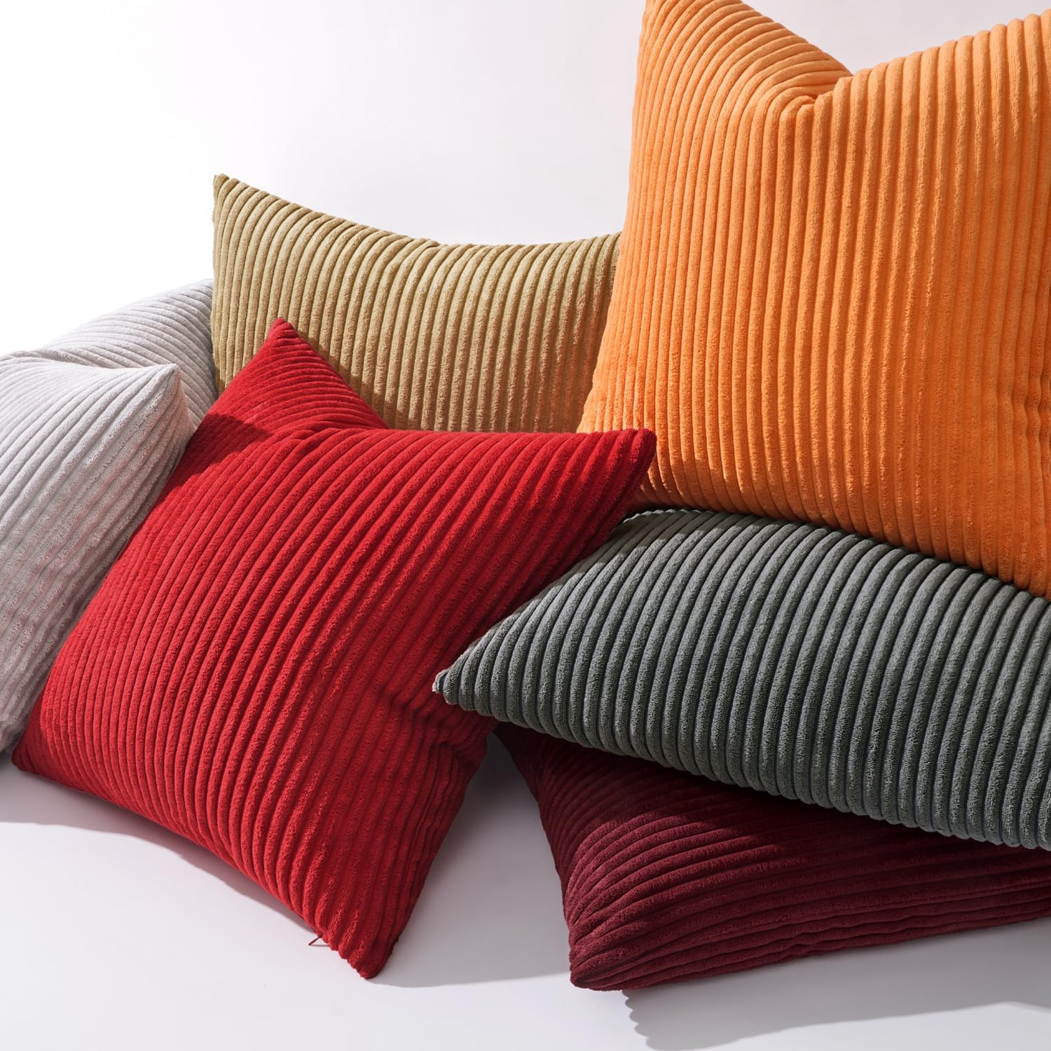 MIULEE Paquete de 2 fundas de almohada naranjas de 12 x 12 pulgadas, suaves fundas de almohada de pana a rayas bohemias decorativas para sofá,