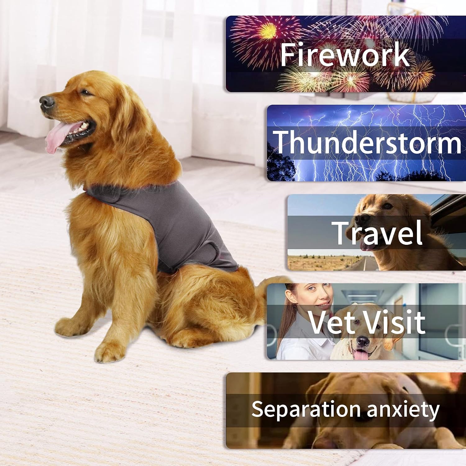 Abrigo cómodo para aliviar la ansiedad del perro, chaleco calmante para tormentas eléctricas, viajes, fuegos artificiales, visitas al veterinario,