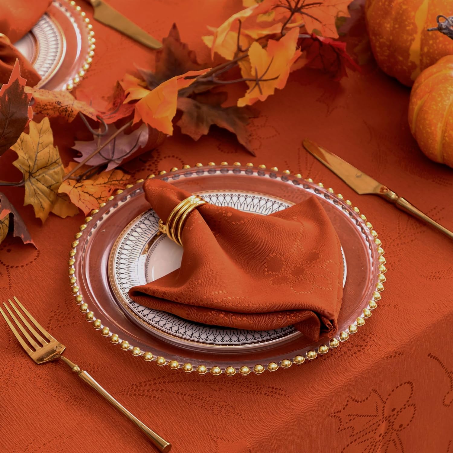 joybest Mantel rectangular de otoño de 60 x 84 pulgadas, mantel de jacquard con hojas de otoño, impermeable, lavable, para decrociones de otoño,
