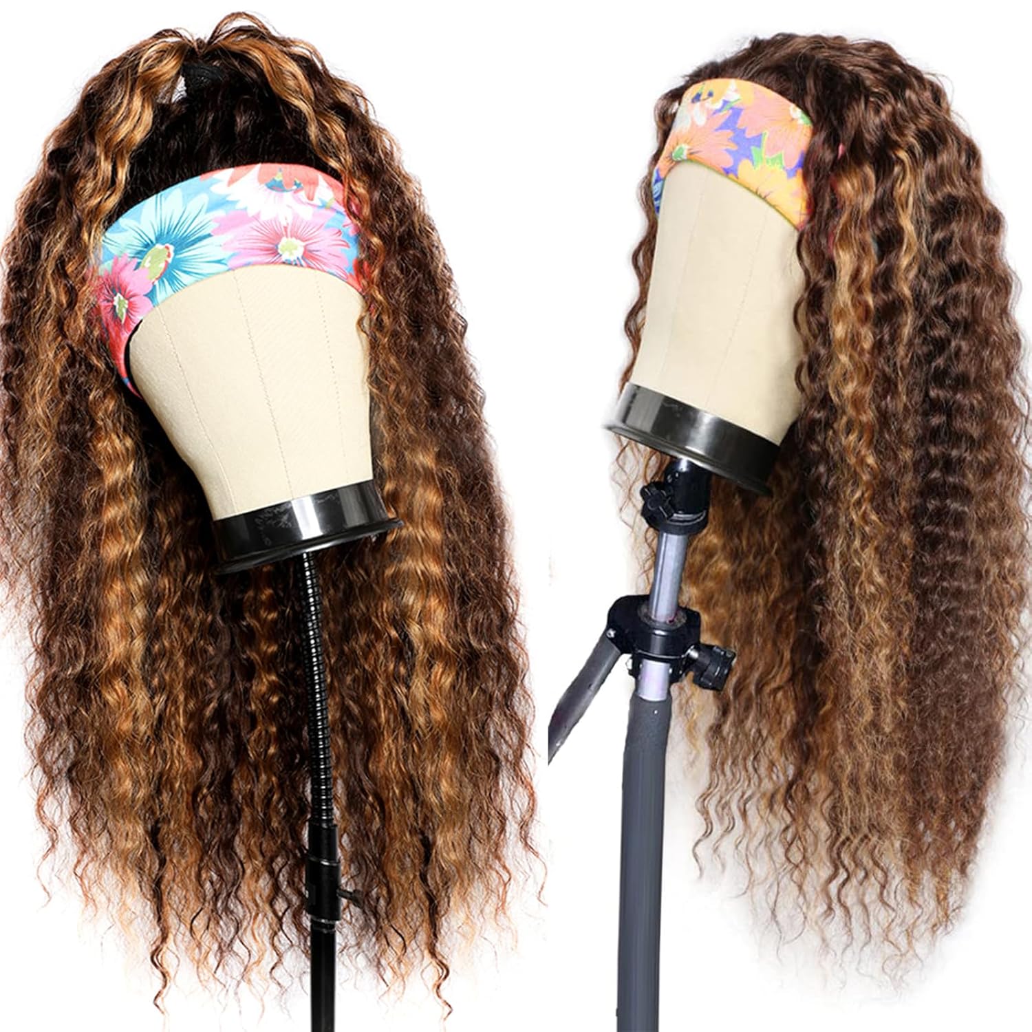 Peluca de cabello humano con diadema de ondas profundas 427 de cabello humano para mujer, sin pegamento, sin encaje frontal, hecha a máquina, 150%