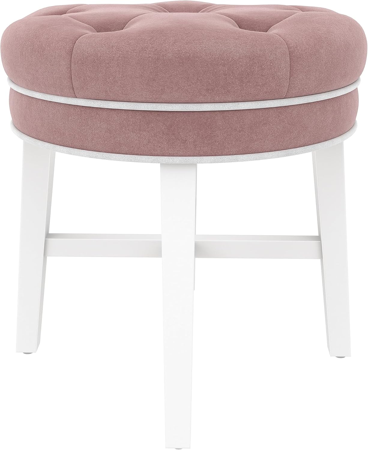 Hillsdale, Sophia Taburete redondo de madera capitoné y tapizado sin espalda para sala de maquillaje o baño, color rosa