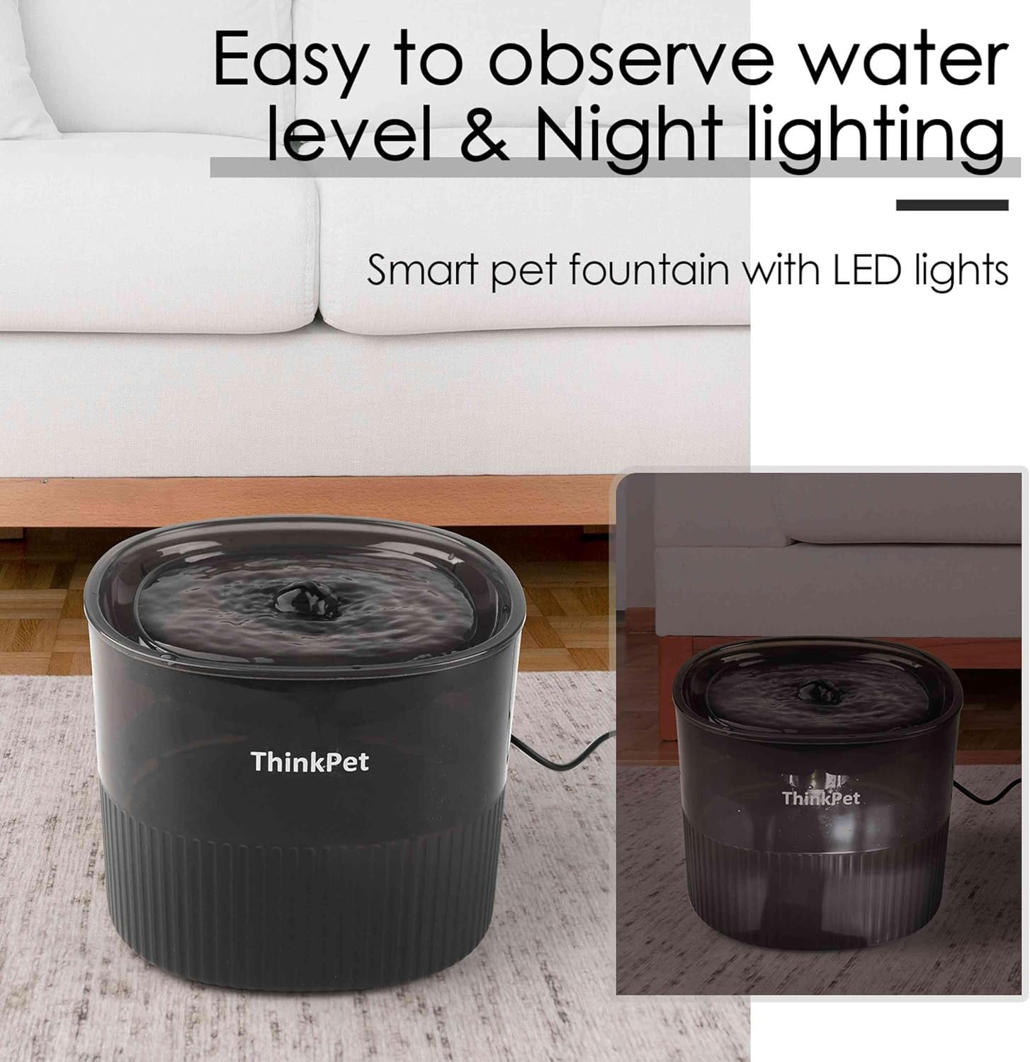 ThinkPet Fuente de agua para gatos con bomba silenciosa  Fuente de agua automática para mascotas con 3 filtros de repuesto  Recipiente de agua para