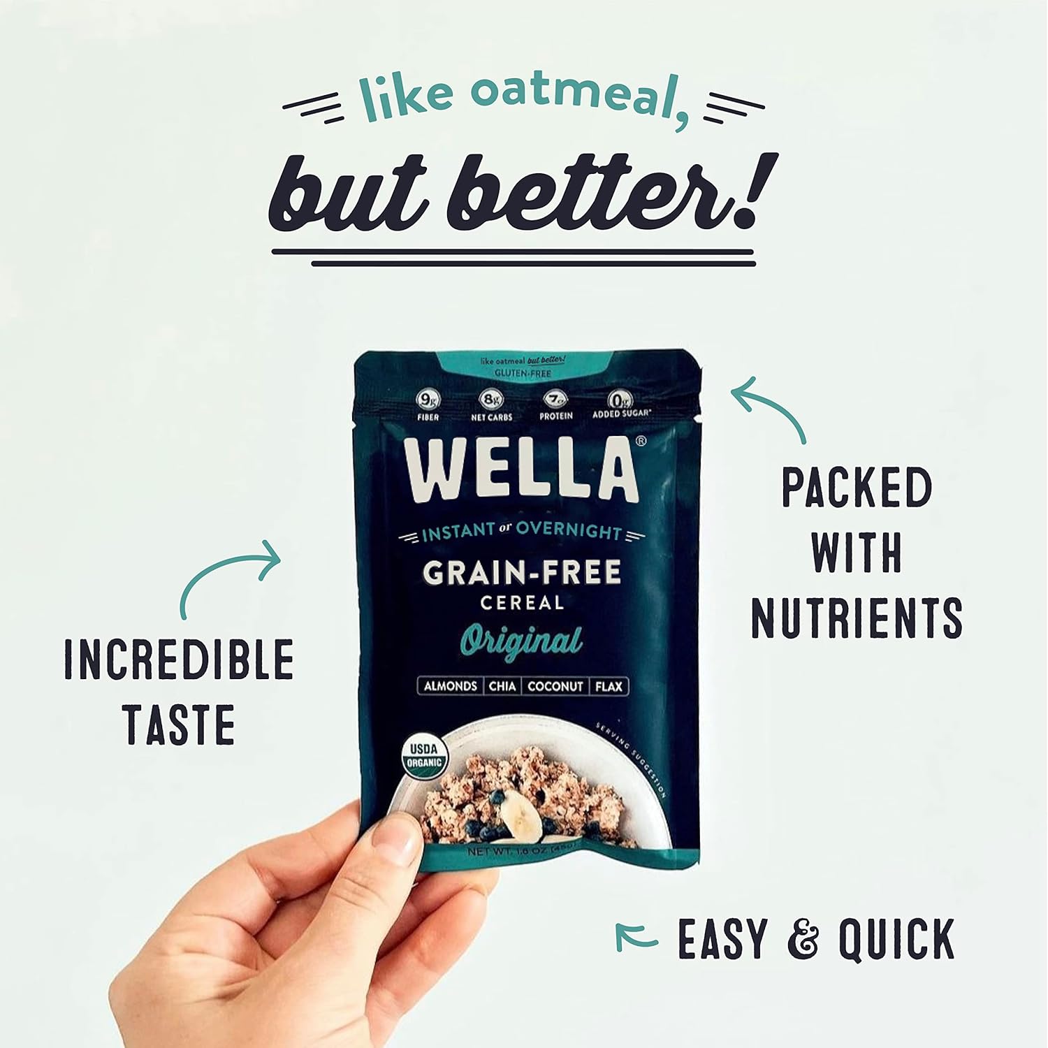 Wella Alternativa a avena de cereales sin cereales  Cereal orgánico, vegano con alto contenido de proteínas y sin gluten  Paleo a base de plantas