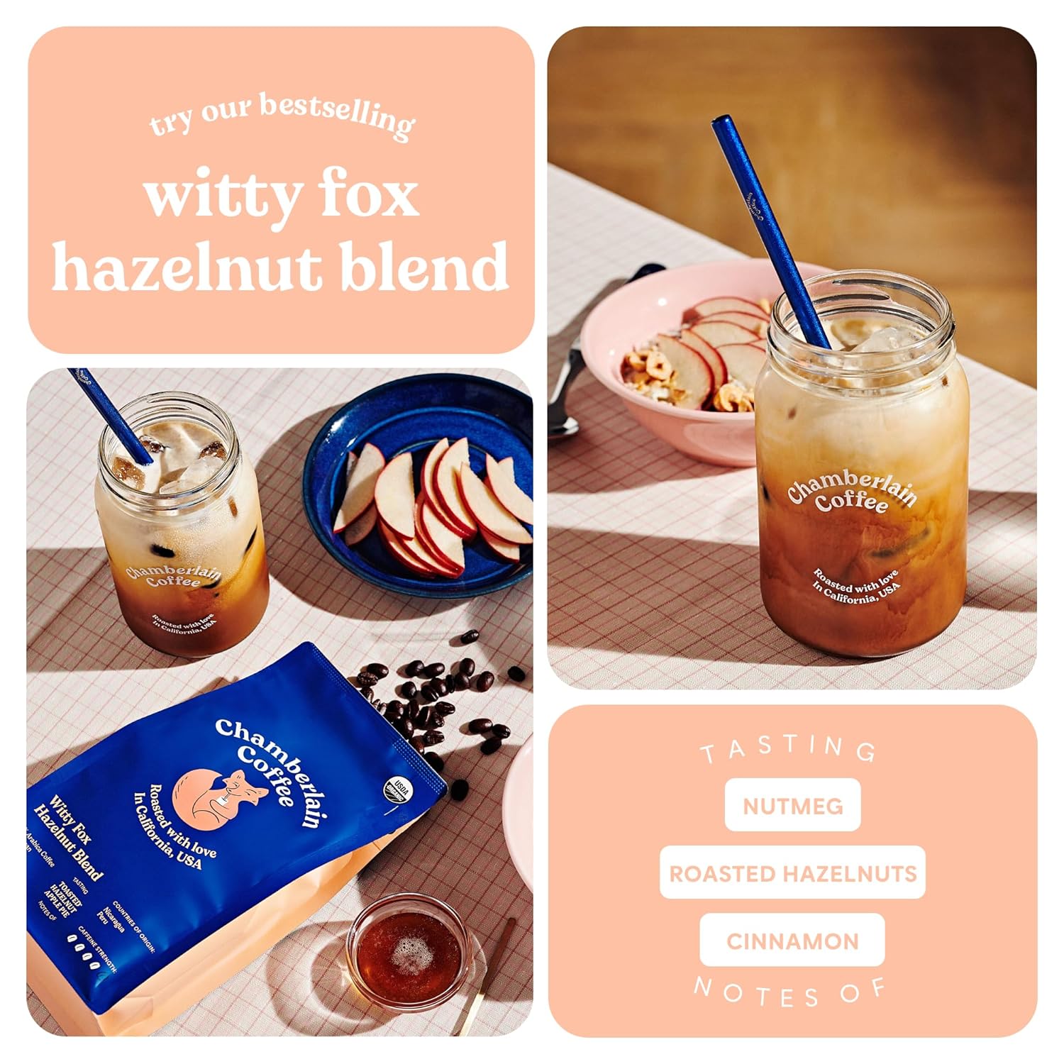 Chamberlain Coffee Witty Fox Mezcla de avellana, grano entero, café orgánico, 12 onzas
