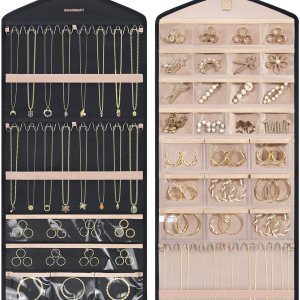 BAGSMART Organizador de joyas colgante con ganchos de metal, soporte de joyería de doble cara para organizar aretes, collares, anillos, perfecto BAGSMART Organizador de joyas colgante con ganchos de metal, soporte de joyería de doble cara para organizar aretes, collares, anillos, perfecto