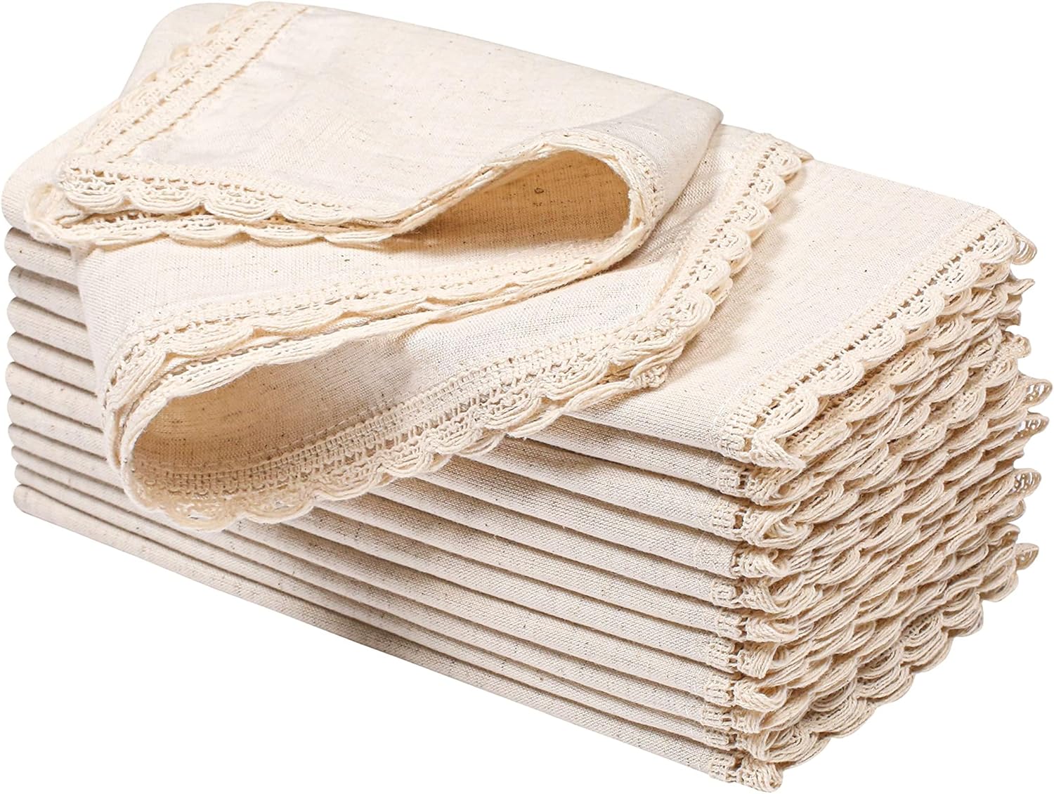 Servilletas de tela de lino de algodón con encaje y esquina a inglete a medida, 20 x 20 pulgadas, juego de 12 servilletas de boda, servilletas de