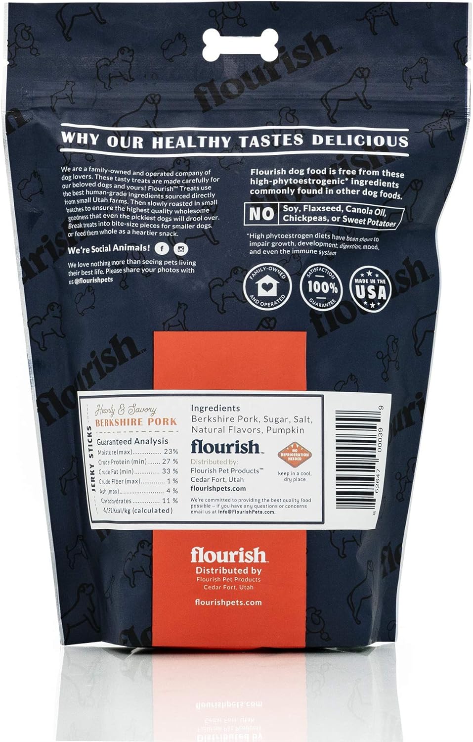 Flourish Pets Berkshire Cecina de cerdopalitos de carne, golosinas para perros, masticables saludables para entrenamiento de mascotas (1 libra)