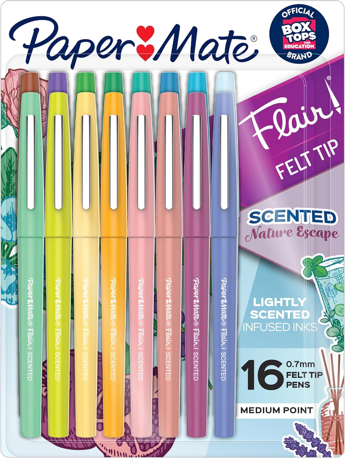 Paper Mate Flair Nature Escape – Bolígrafos perfumados con punta de fieltro, punta media (0.028 in), colores surtidos, 16 unidades (perfectos para