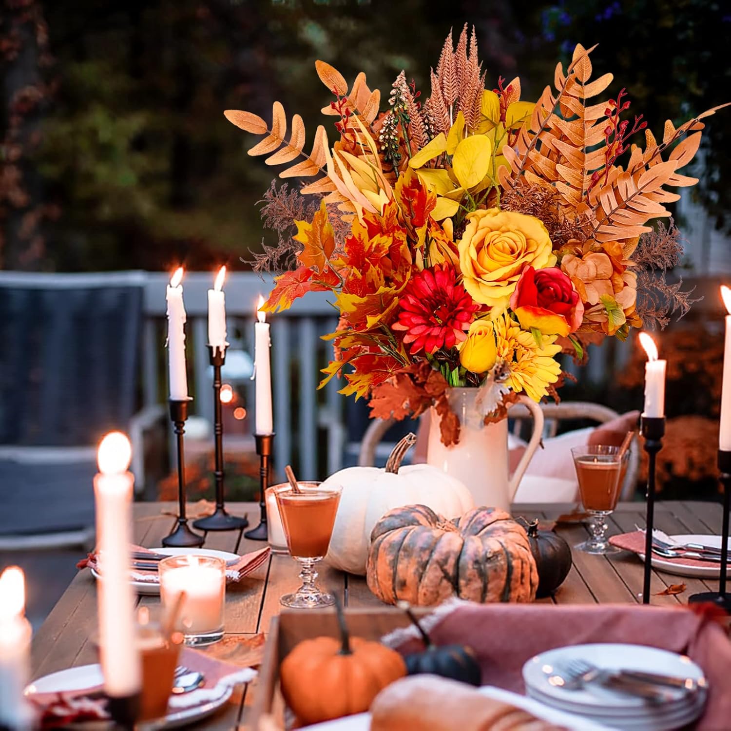 Ramos de flores artificiales de otoño, 21.6 pulgadas, flores naranjas de seda falsas, ramos de boda con tallos florales de otoño para dama de honor