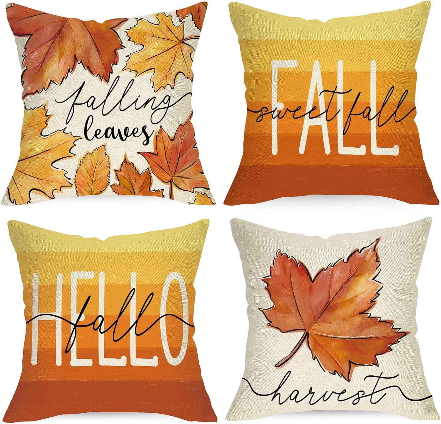 Ussap Hello Fall – Juego de 4 fundas de almohada decorativas de hojas de arce de 18 x 18 pulgadas, decoración de fundas de cojín de cosecha de otoño