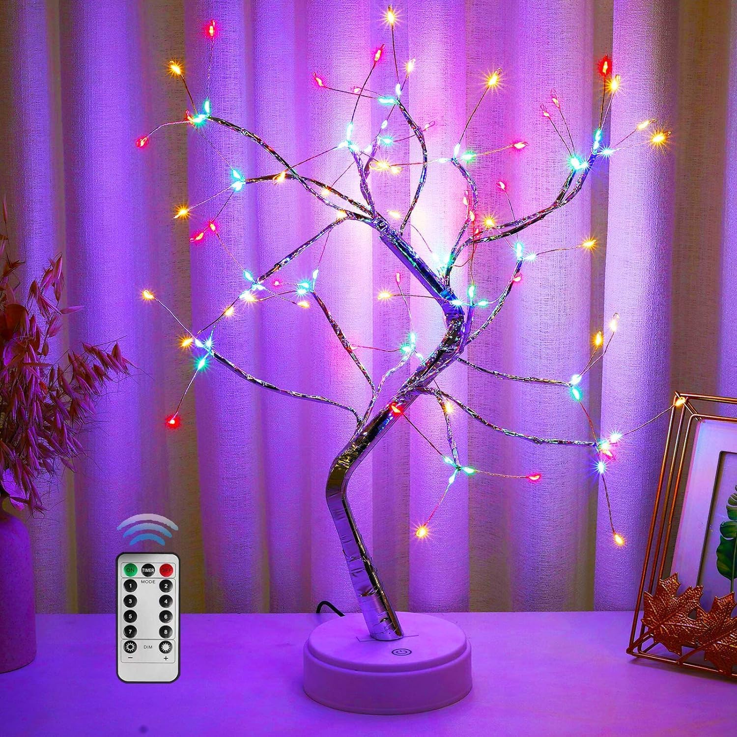 Lámpara de árbol de espíritu de hadas brillante de 20 pulgadas con control remoto, luces de árbol bonsái, lámpara de árbol artificial para iluminar
