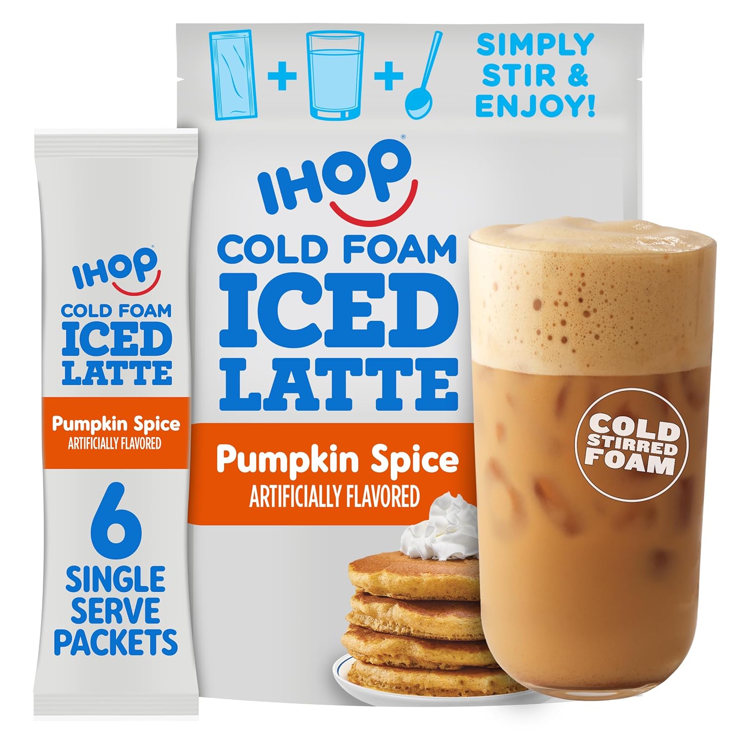 IHOP Mezcla de café instantáneo con leche helado de calabaza con espuma fría, 5.82 onzas, 6 paquetes
