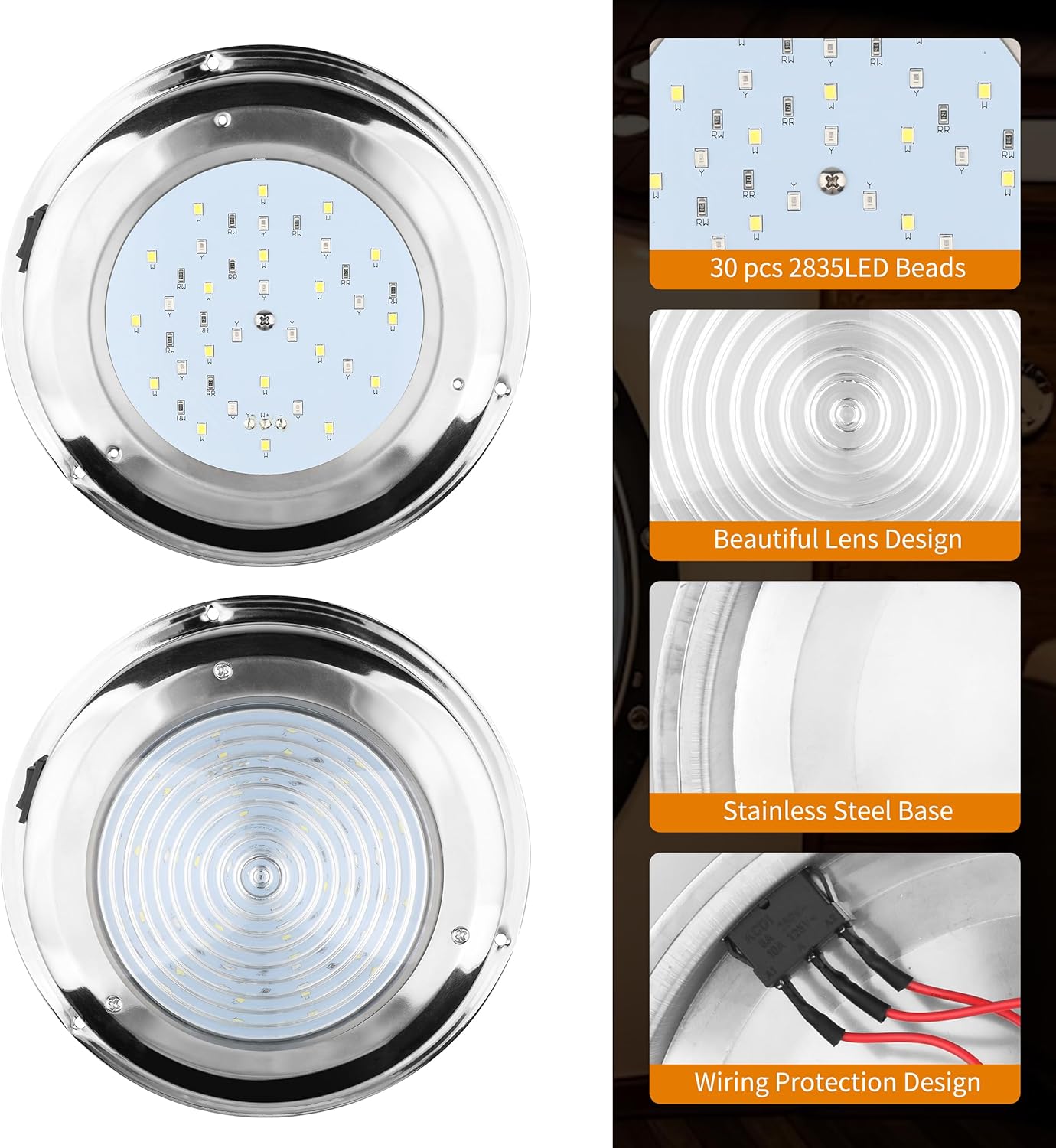 Luz de cúpula de barco marino de 12 V, luces LED para barco interior con interruptor de palanca, luz LED de cabina de barco con montaje en