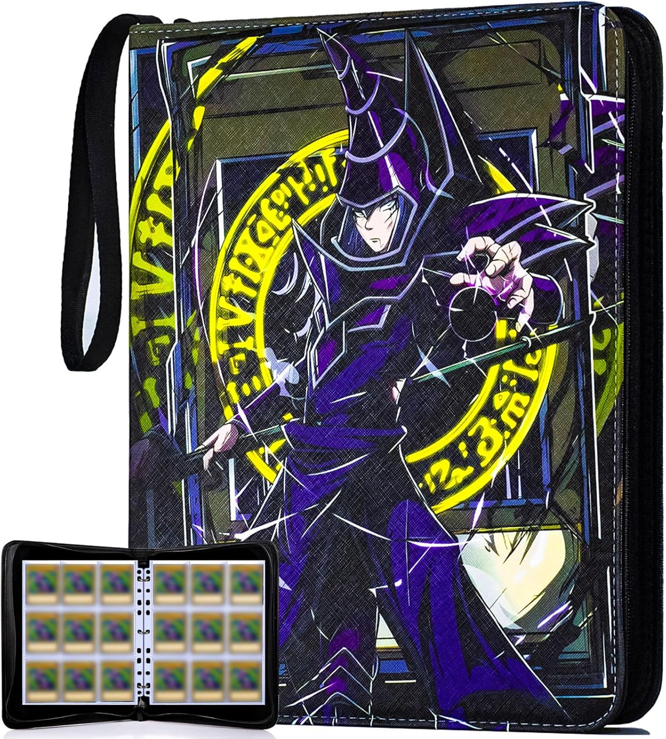 Carpeta de tarjetas de gran capacidad 990 para tarjetas Yugioh, 9 bolsillos con 55 fundas compatible con tarjetas Yu-Gi-Oh.