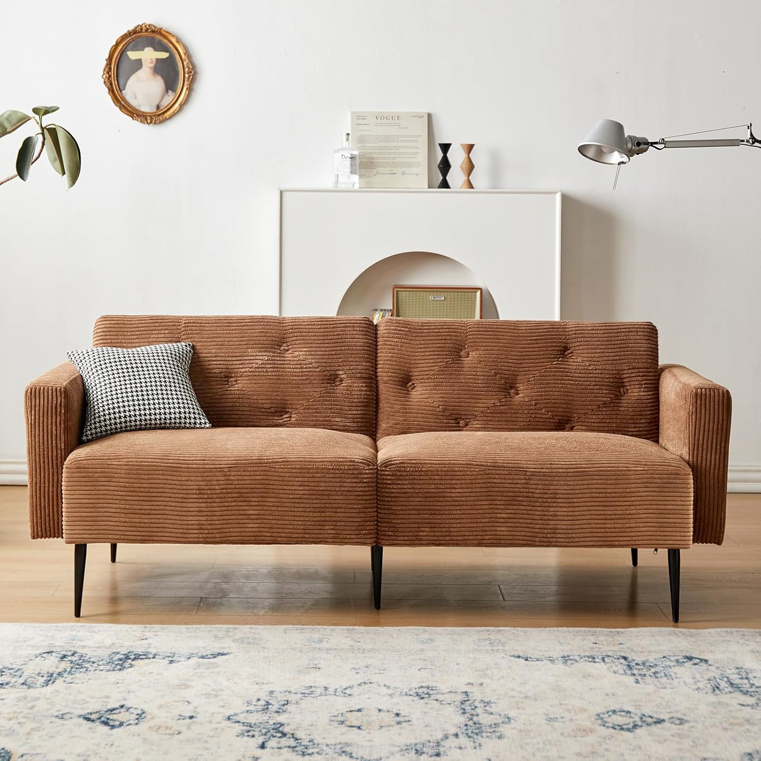 Cpintltr Sofá biplaza de terciopelo de 74 pulgadas, sofá cama convertible con patas de metal cónicas tapizadas, asientos muebles para sala de estar,