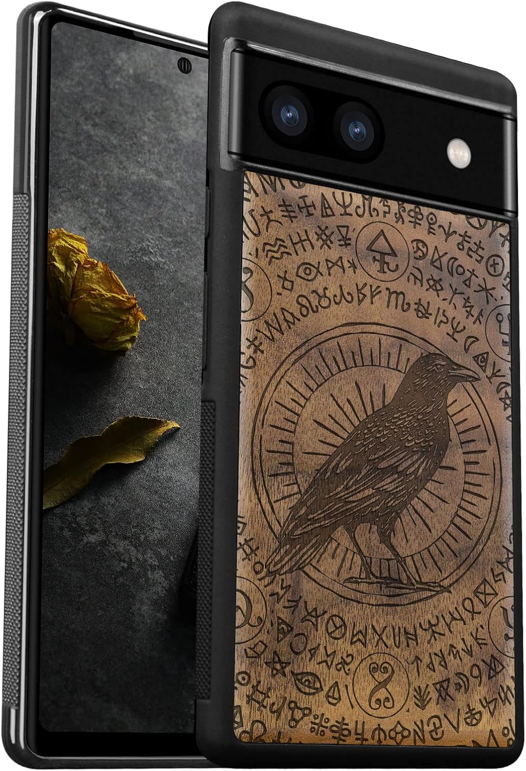 Carveit Funda de madera para Pixel 6a 2022 madera natural y TPU suave negro a prueba de golpes, funda de madera única compatible con Google Pixel 6a