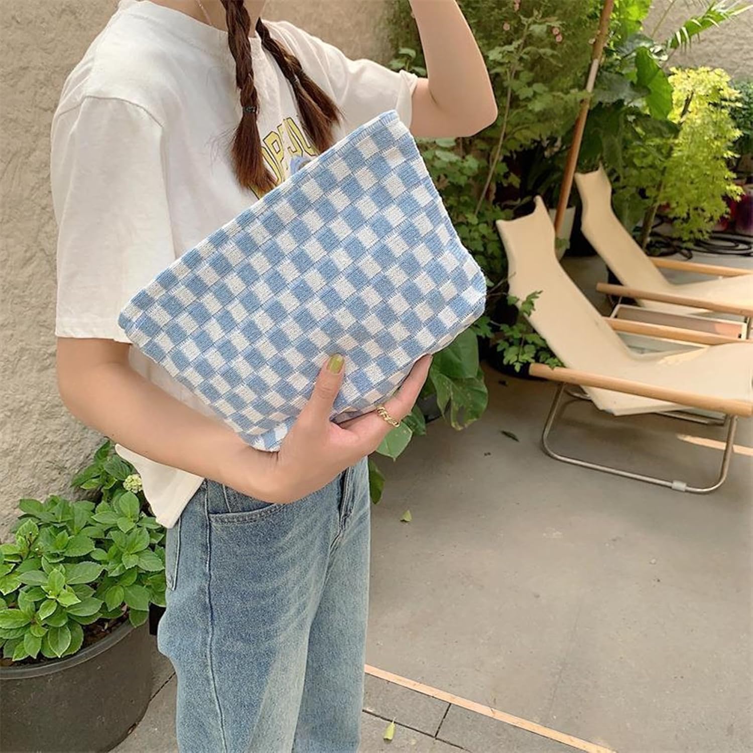Bolsa de cosméticos, bonita bolsa de maquillaje Y2K, accesorios estéticos, bolsa de maquillaje Y2K, bolsa de maquillaje a cuadros, bolsa de