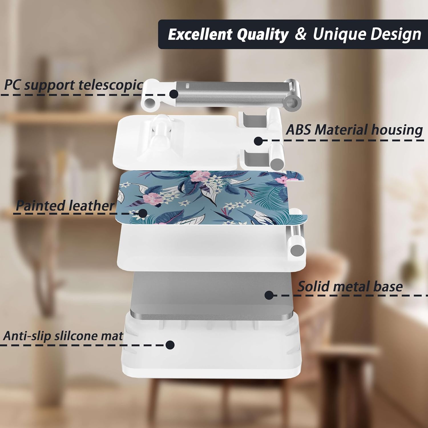 Heainaiyoo Soporte plegable para teléfono celular, soporte de teléfono celular ajustable en altura en ángulo, soporte para teléfono para escritorio,