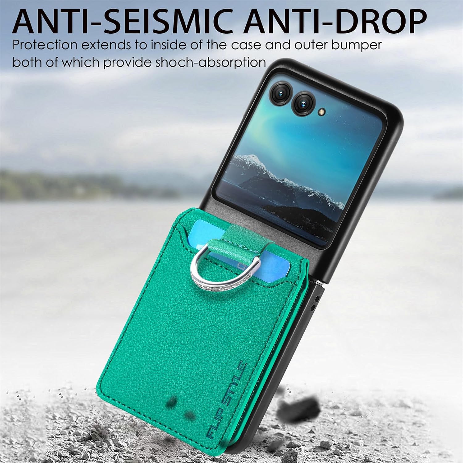 Asuwish Funda compatible con Motorola Razr Plus 2023 Razr+ y soporte para ranura para tarjeta de crédito, soporte de anillo delgado, accesorios de