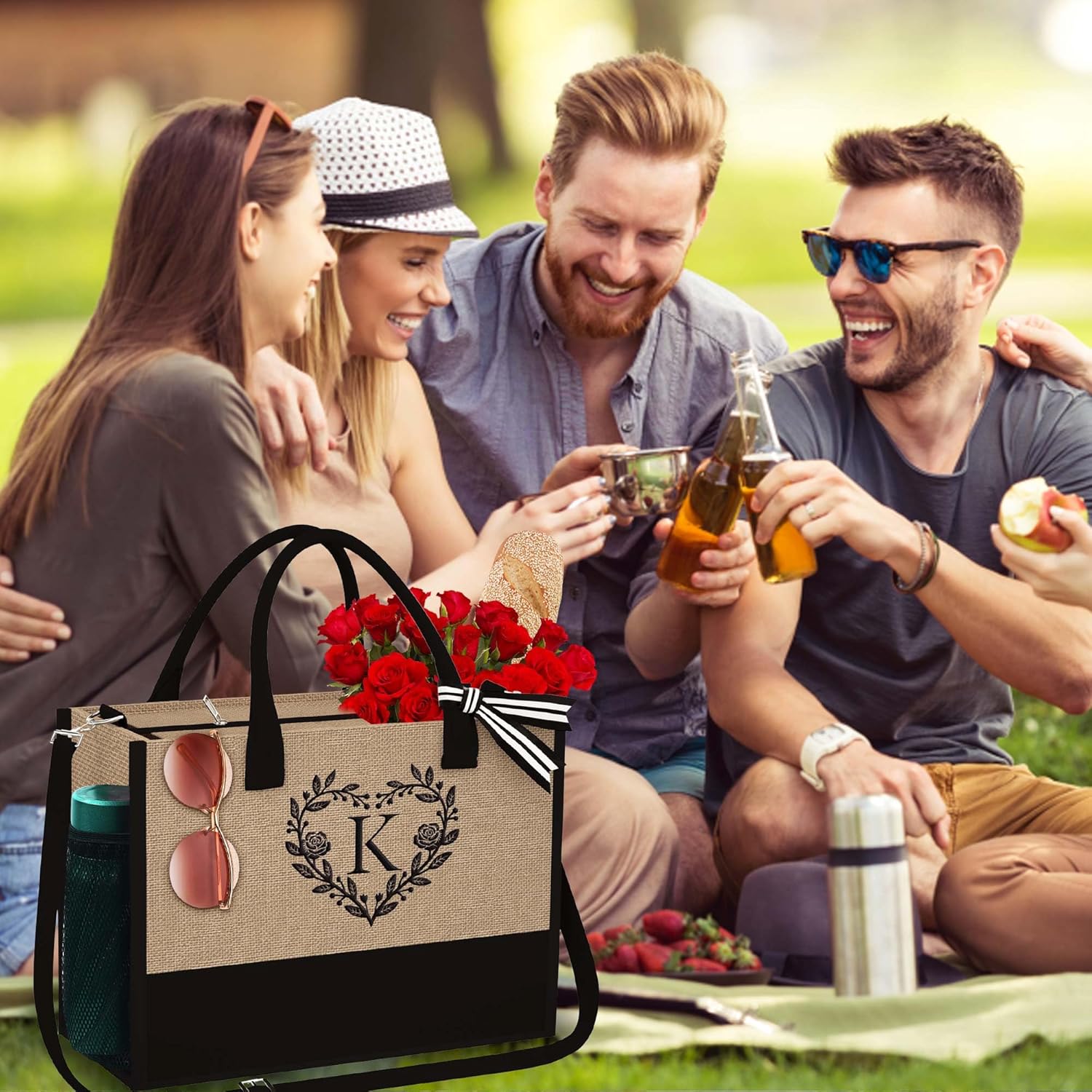 Regalos personalizados para mujeres, bolsa de yute con inicial con bolsa de maquillaje, regalos para mujeres, mamá, novia, cumpleaños, Amarillo,