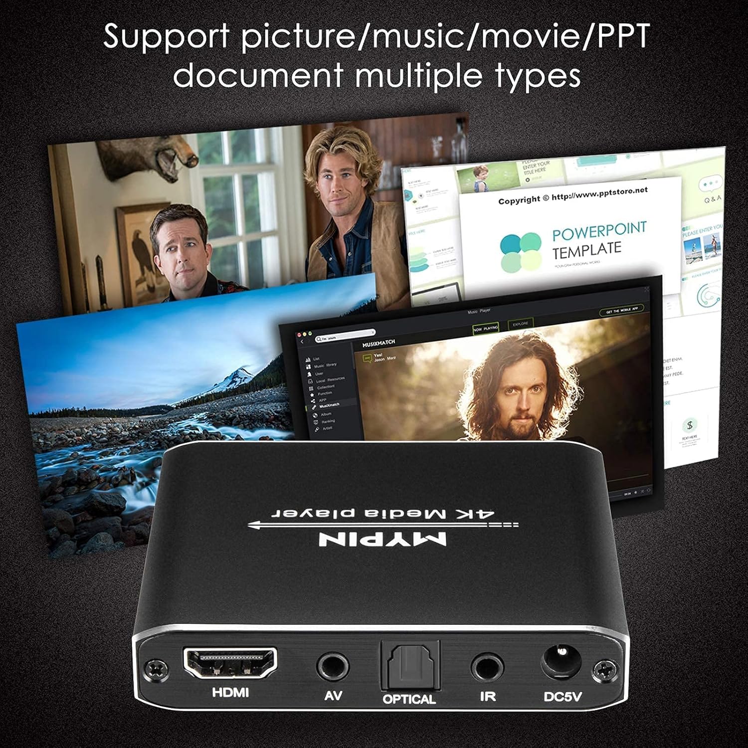 Reproductor multimedia 4K con control remoto 2X, reproductor de MP4 digital para disco duro de 8 TBunidad USBtarjeta TFH.265 MP4 PPT MKV AVI