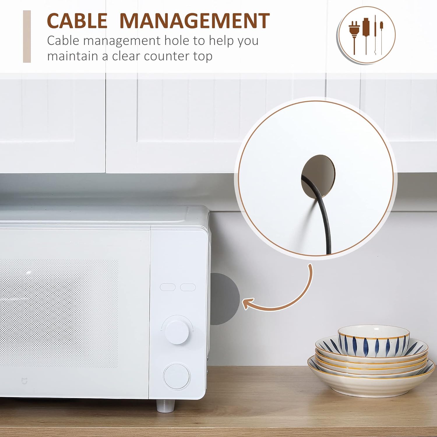 HOMCOM Buffet de 71 pulgadas con gabinete, gabinete de almacenamiento moderno de cocina de granja con encimera de horno microondas, cajón y armario,