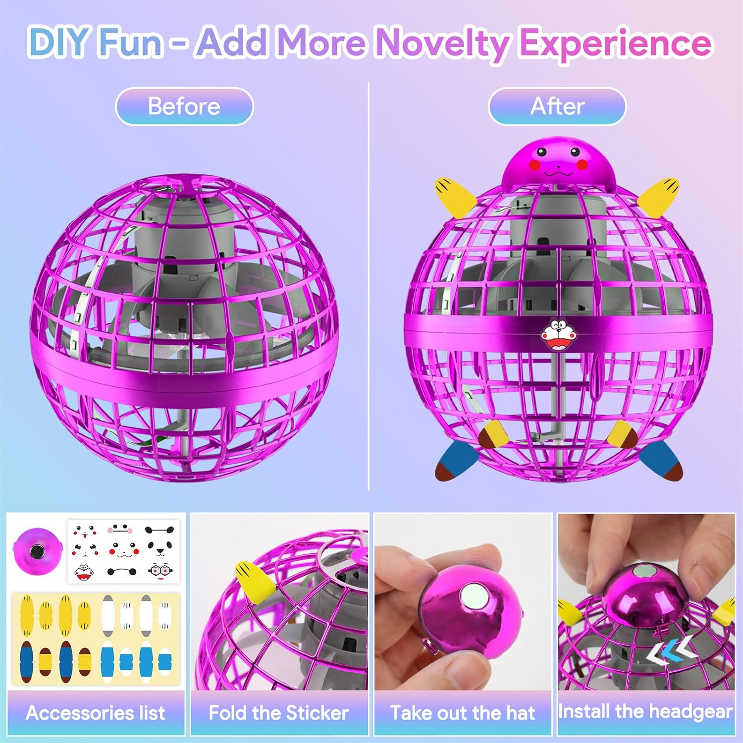 Juguete de bola de orbe volador, juguetes de bola flotante Boomerang controlados a mano, Fidget Flying Spinner con luces mágicas, mini drone Cool