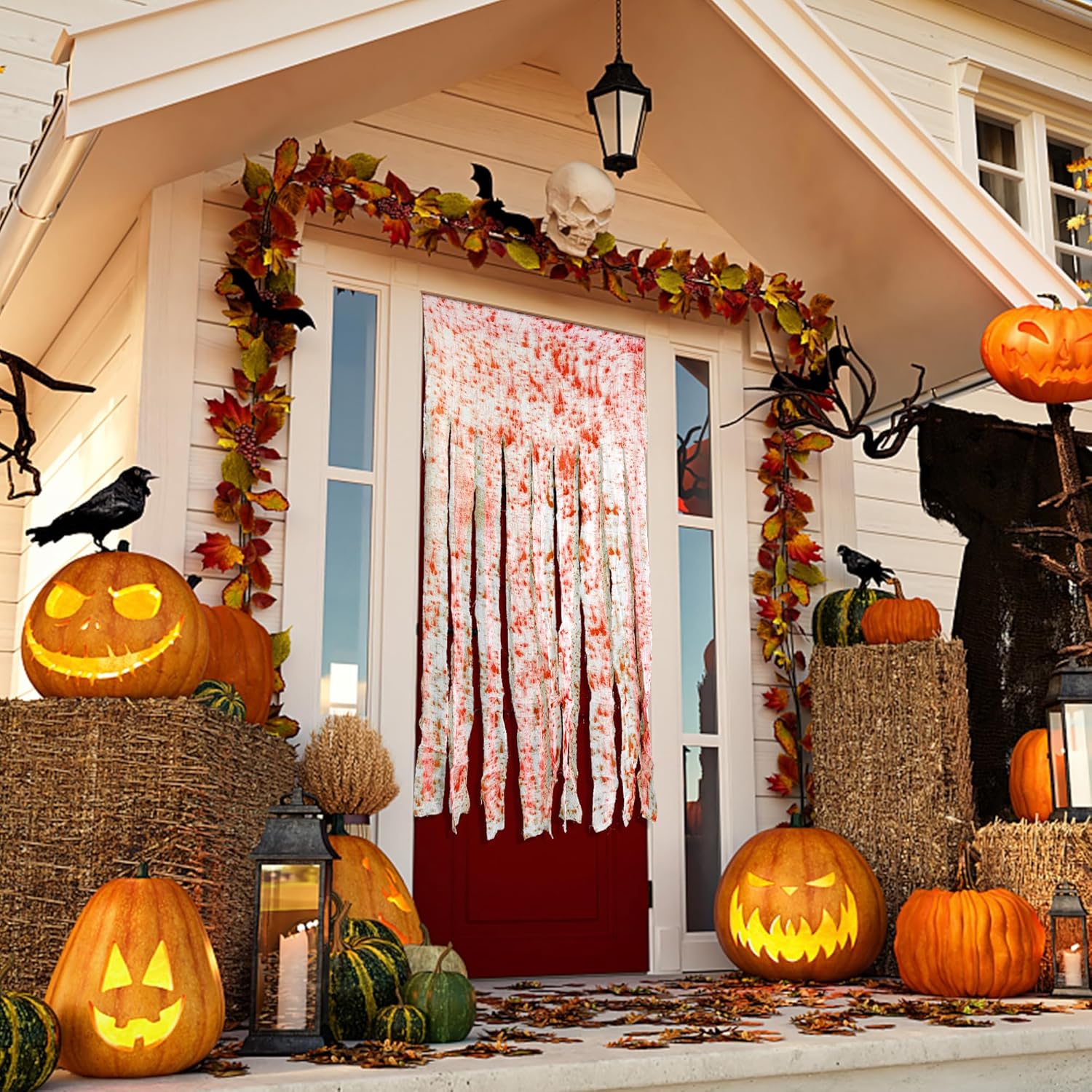 Watayo 8 piezas de cortinas de puerta de Halloween, cortina sangrienta de 65 x 39 pulgadas, cortina espeluznante para decoración de casa embrujada