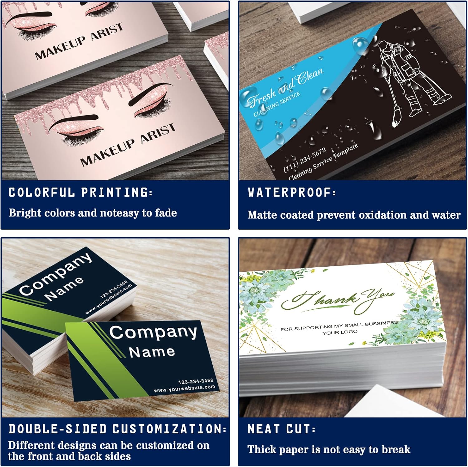 Tarjetas de visita personalizadas con tu logotipo, tarjeta impresa personalizada para fotos de pequeñas empresas frontal y trasera, diseño