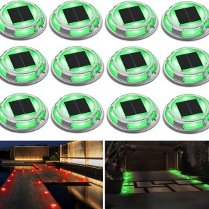 Luces solares para entrada de vehículos, impermeables, paquete de 12, 2 colores en 1, luces LED solares para exteriores, luces solares para paseo, Luces solares para entrada de vehículos, impermeables, paquete de 12, 2 colores en 1, luces LED solares para exteriores, luces solares para paseo,