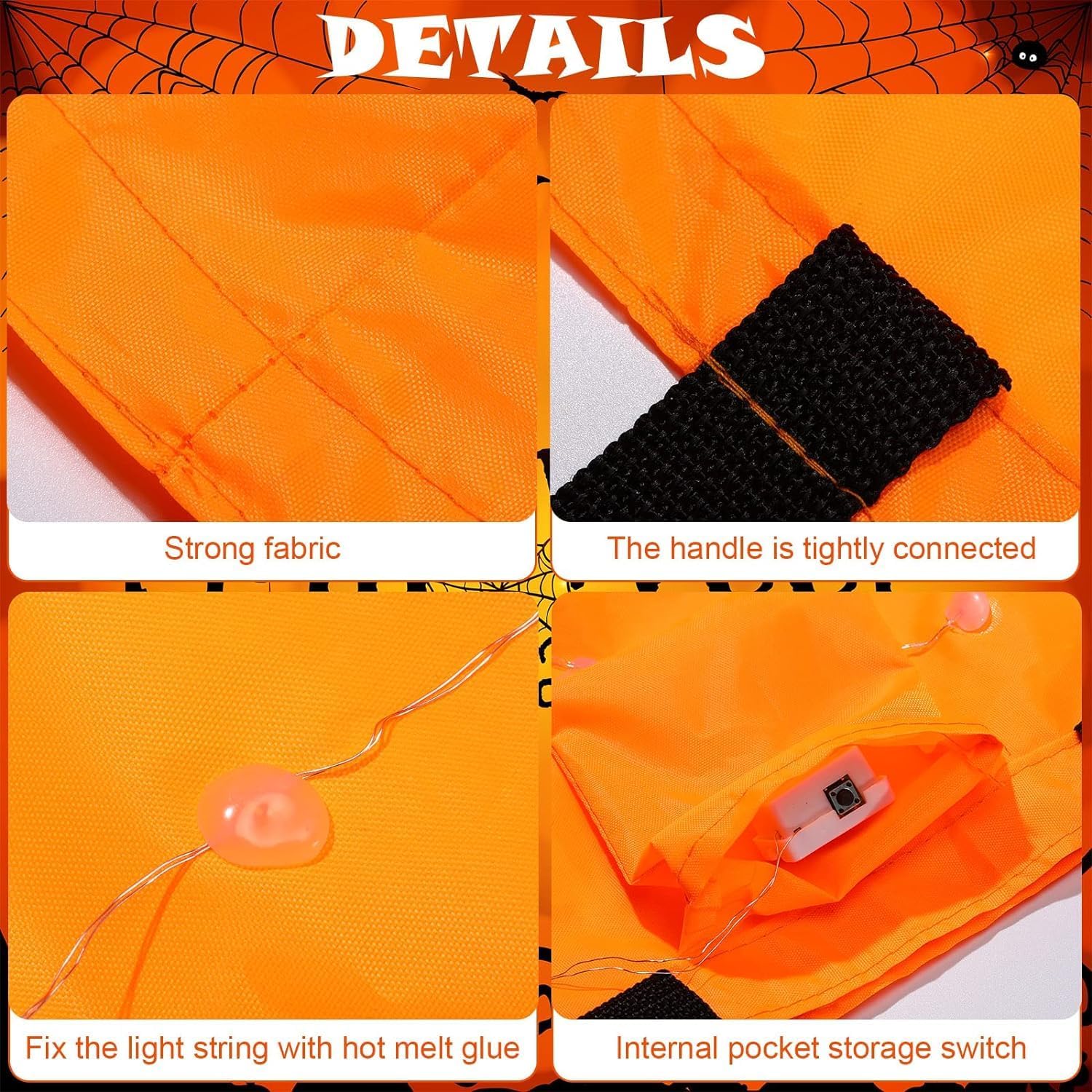 Bolsas de dulces de Halloween con luz LED para niños y adultos, cubo multiusos de Halloween para dulce o truco con cara sonriente de calabaza para