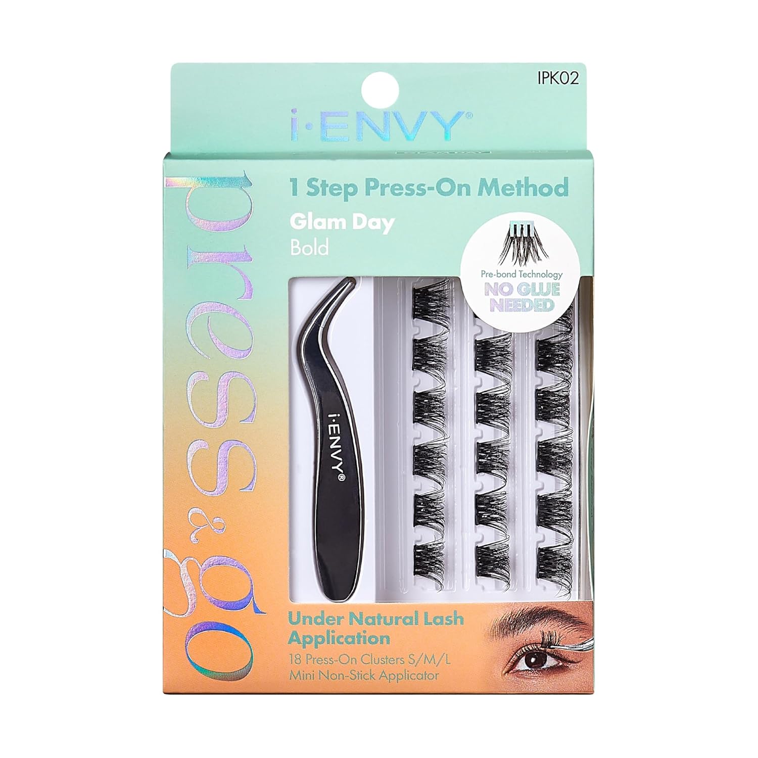 i-ENVY Press&Go – Kit de pestañas autoadhesivas y aplicador, racimos de pestañas postizas reutilizables, no necesita pegamento, pestañas a presión