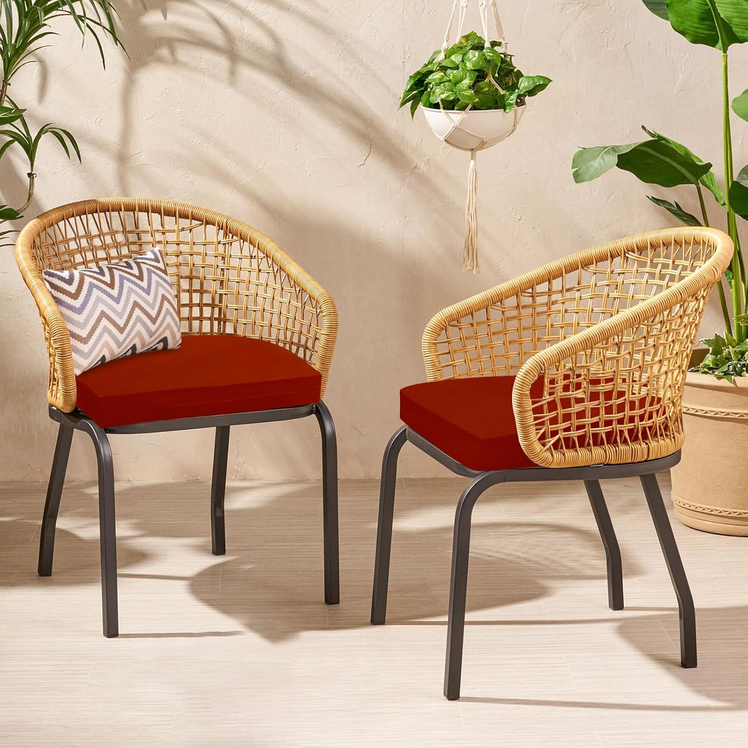 downluxe Juego de 4 cojines para sillas de exterior para muebles de patio, cojines impermeables para sillas de patio con lazos, cojín de espuma