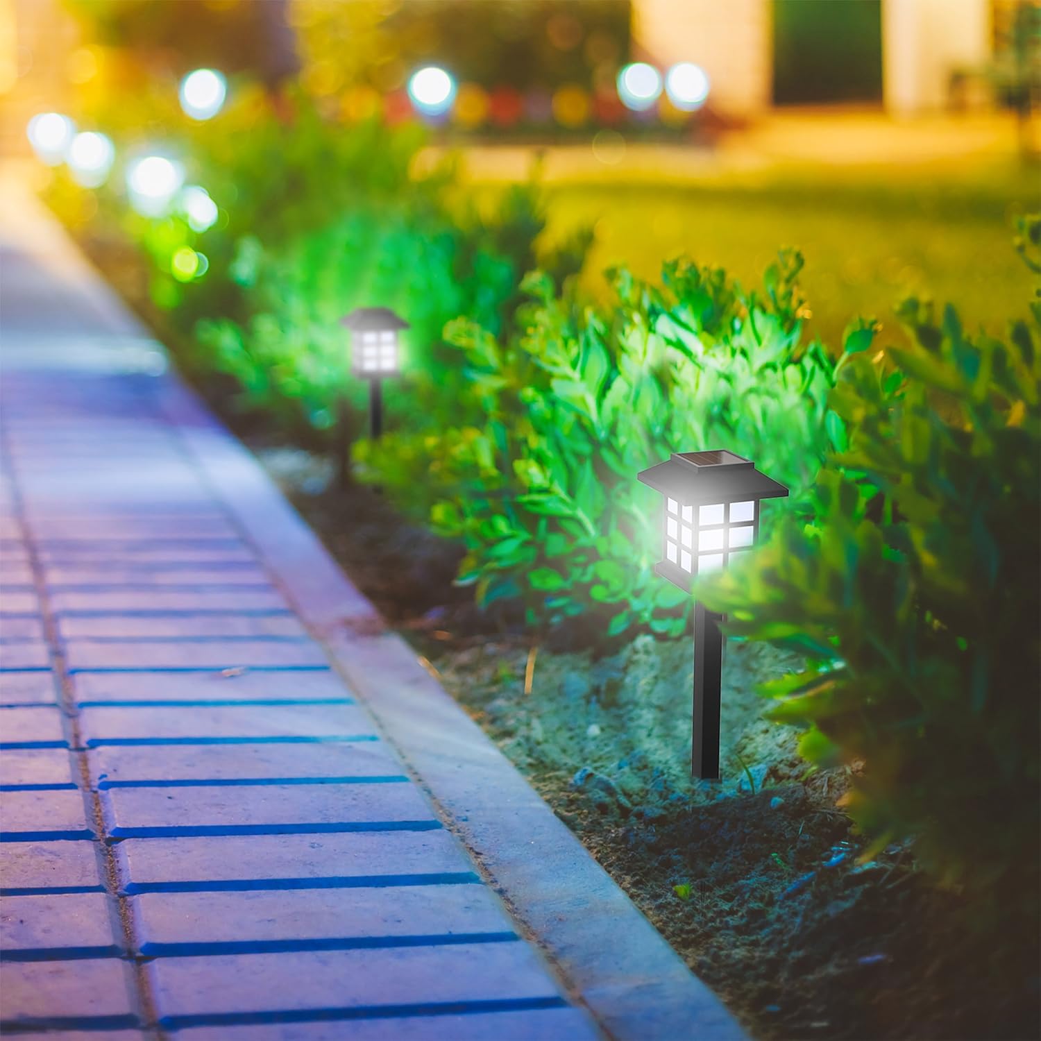 Pure Garden Luces solares (juego de 6) – Lámpara LED para exteriores, para jardines, caminos y patios, color negro, 15 pulgadas de alto x 3.25