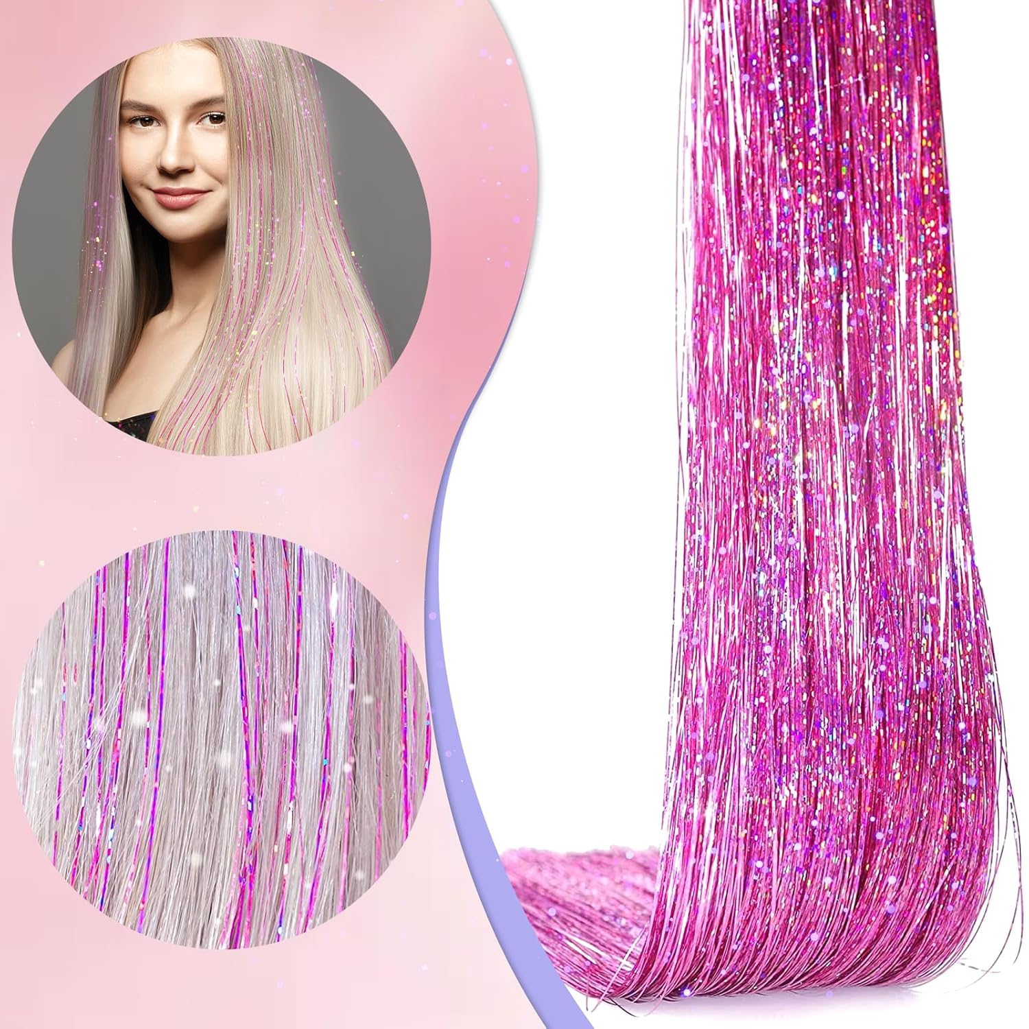 Kit de oropel de cabello con clip, 12 piezas, extensiones de cabello de 20 pulgadas, resistente al calor, kit de oropel de cabello de hada con