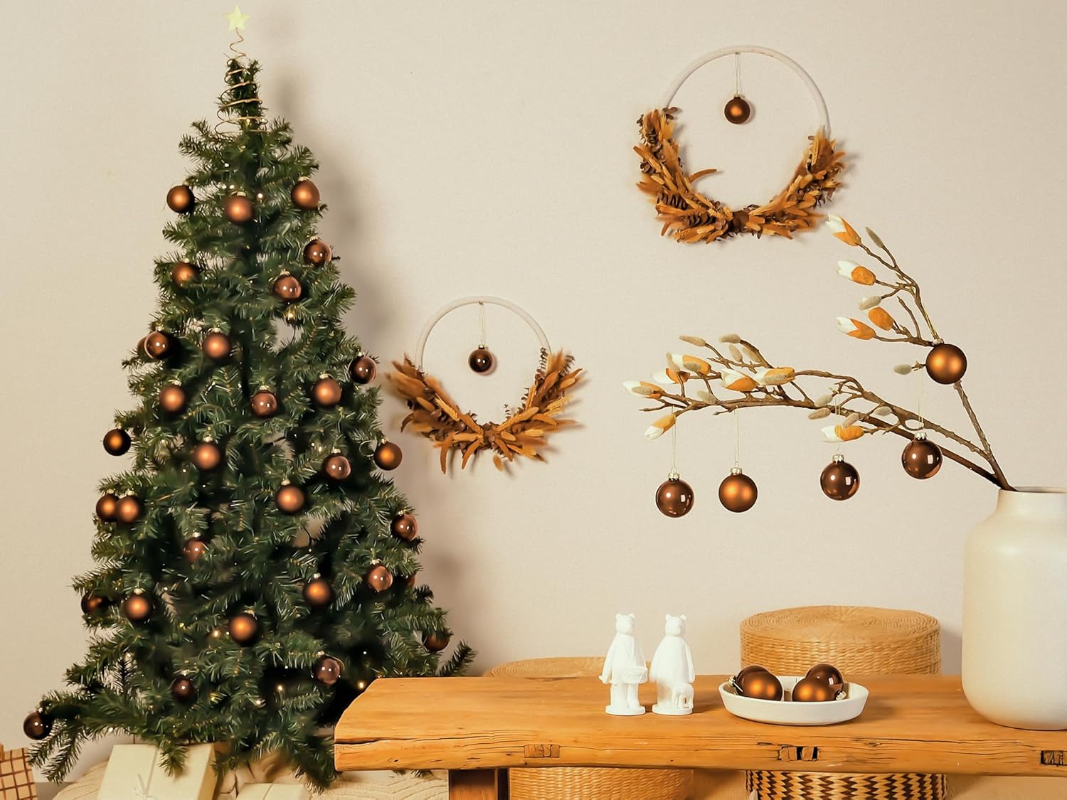 Adornos de bola de Navidad de vidrio marrón, bombillas colgantes de 2.36 pulgadas para árbol de Navidad, juego de 12 bolas colgantes para