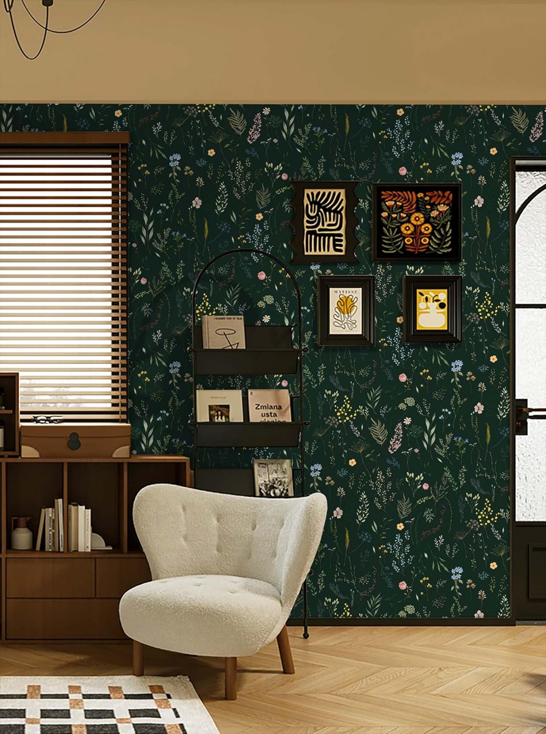 Dimoon Papel tapiz floral de 78.7 x 16.1 pulgadas, color verde oscuro, suave, grueso, impermeable, hoja verde, autoadhesivo, granada, forro