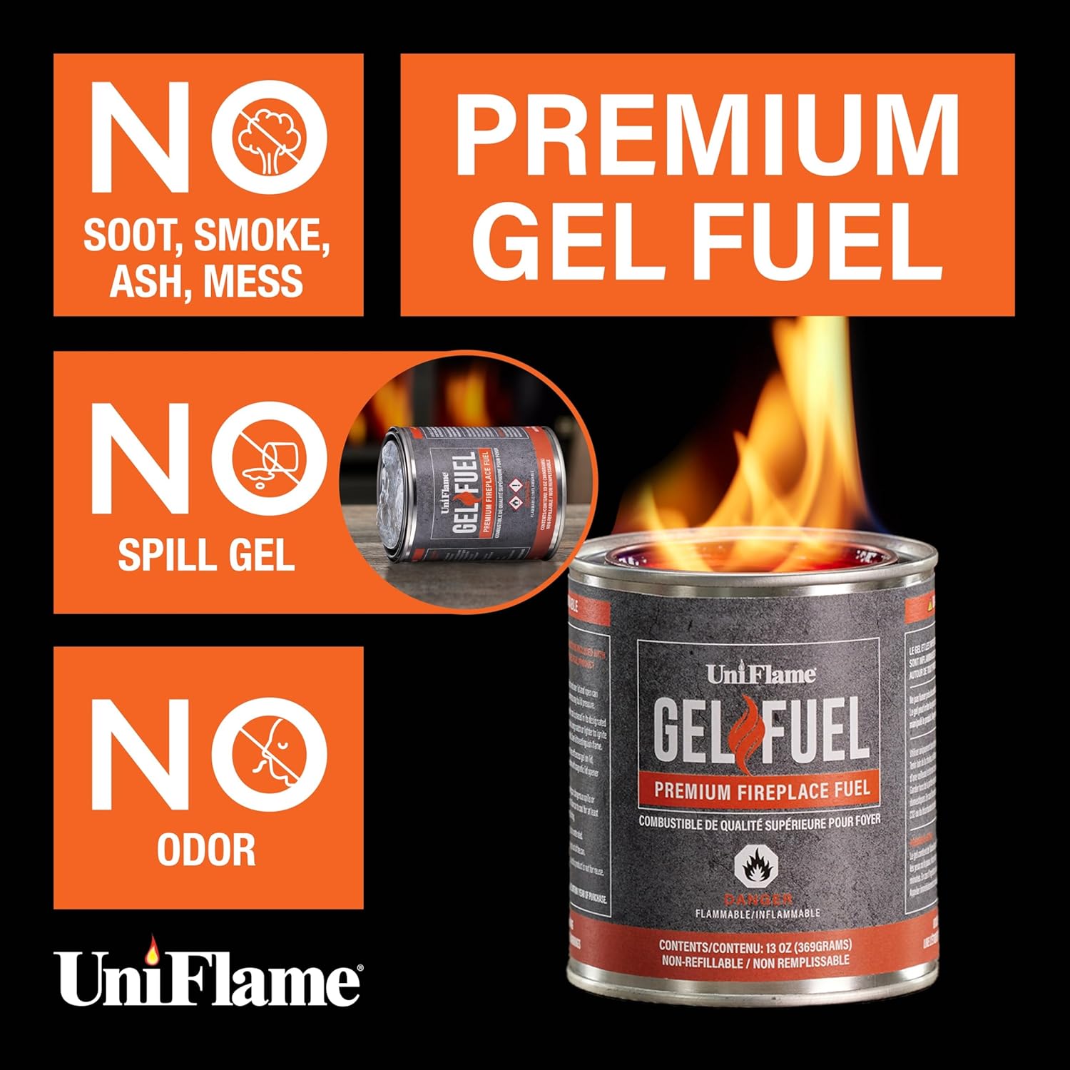 UniFlame – Combustible de gel, combustible premium para chimenea (paquete de 12)  12 latas de 13 onzas