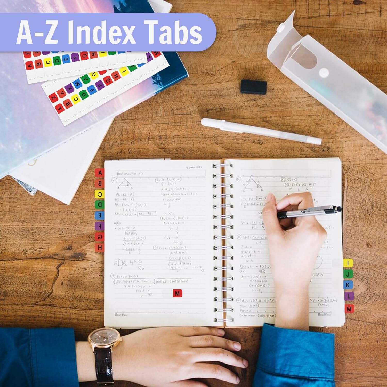 A-Z – Pestañas adhesivas multicolor del alfabeto, pestañas autoadhesivas para páginas, pestañas alfabéticas permanentes transparentes, pestañas