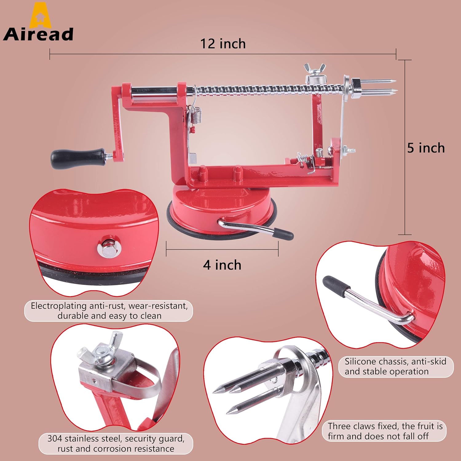 Pelador de manzana, cuchillas de acero inoxidable, pelador de patatas y peras, duradero y resistente, herramienta de cocina mecánica de arranque