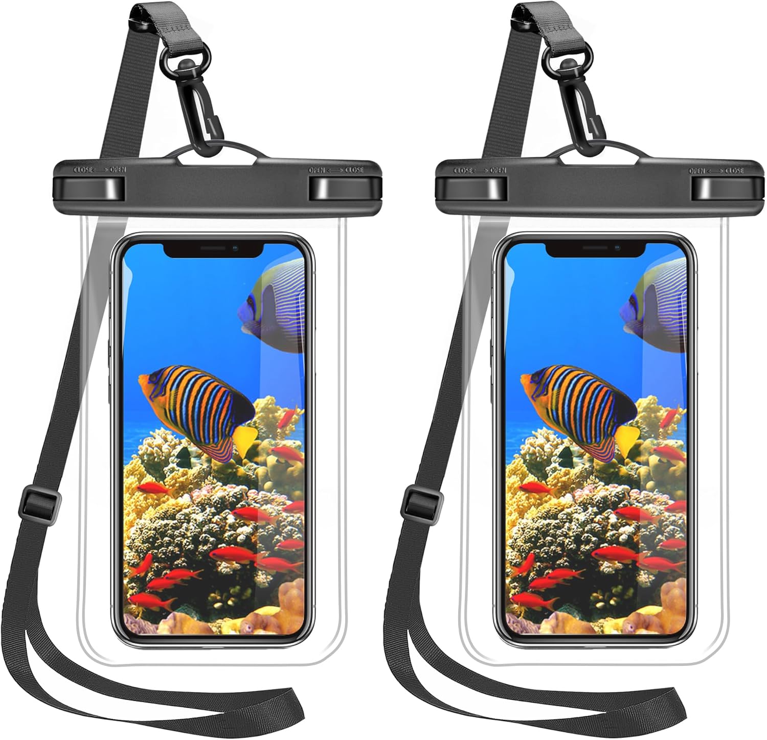 SHANSHUI Bolsa impermeable para teléfono, paquete de 2 soportes universales impermeables para teléfono, cordón ajustable, bolsa seca impermeable