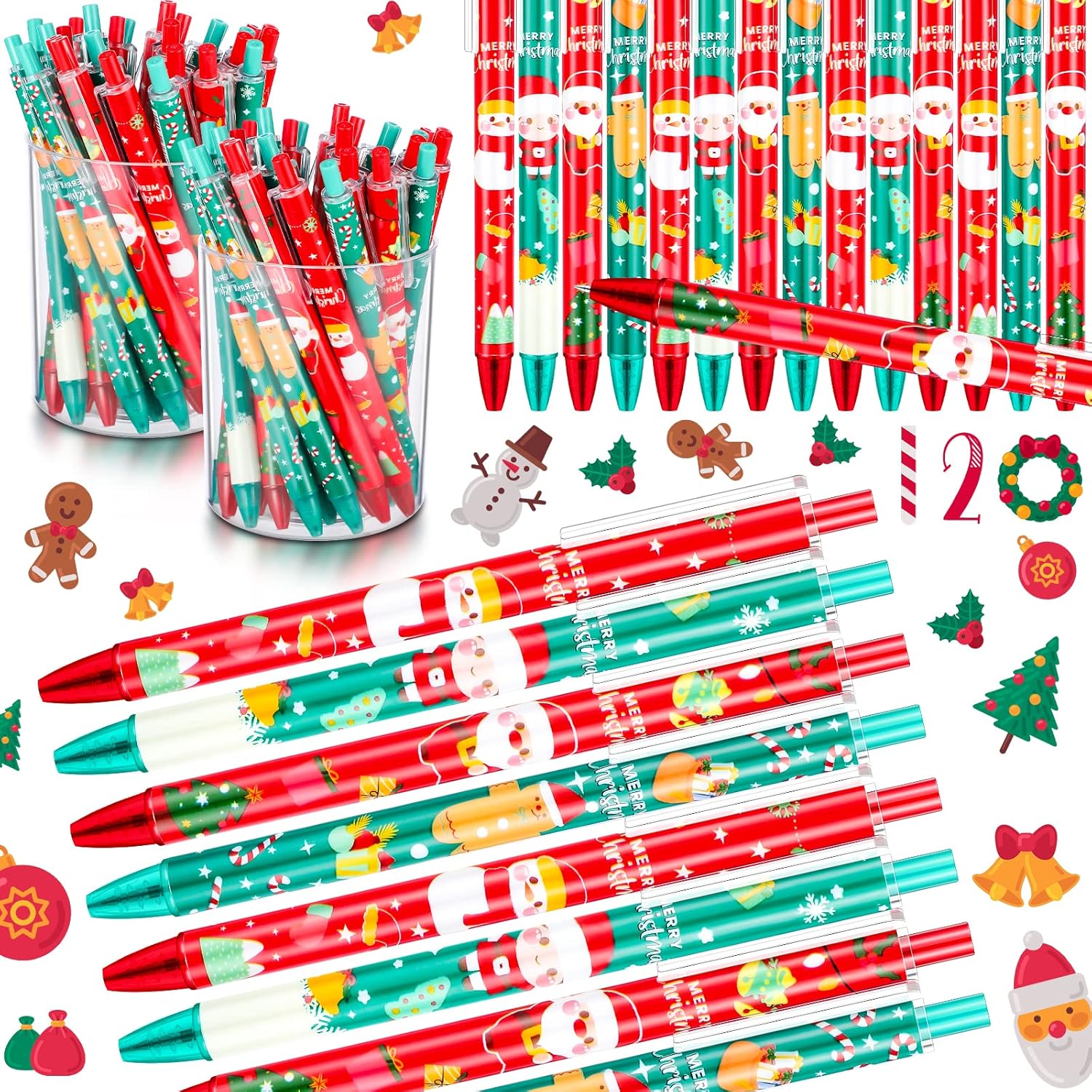 Leinuosen 120 bolígrafos de Navidad a granel, bolígrafo de tinta de gel retráctil, bolígrafos lindos de Navidad, bolígrafos navideños para niños y