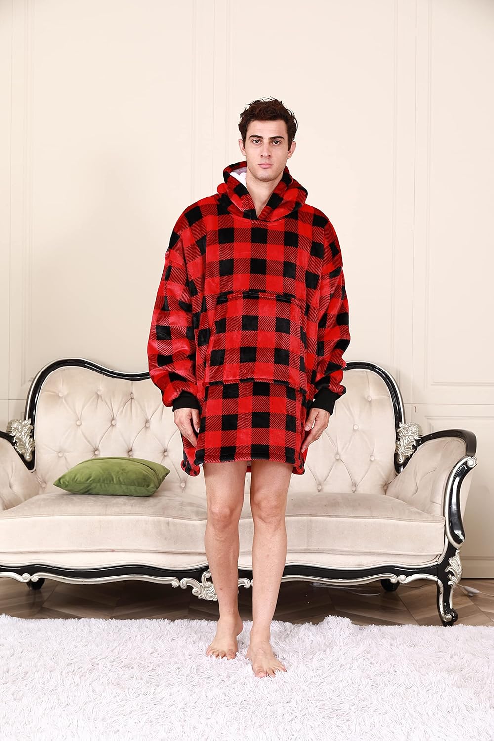 MAGICMK Manta con capucha de sherpa de gran tamaño para mujeres y hombres, cómoda manta para llevar