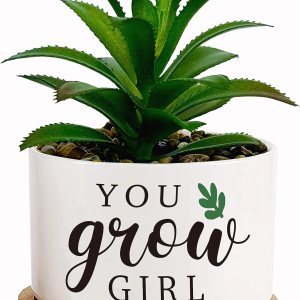 Msyueos Macetas para suculentas You Grow Girl con bandeja de bambú, maceta de interior para hija, hermana, mujer, amigas, compañeras de trabajo, Msyueos Macetas para suculentas You Grow Girl con bandeja de bambú, maceta de interior para hija, hermana, mujer, amigas, compañeras de trabajo,