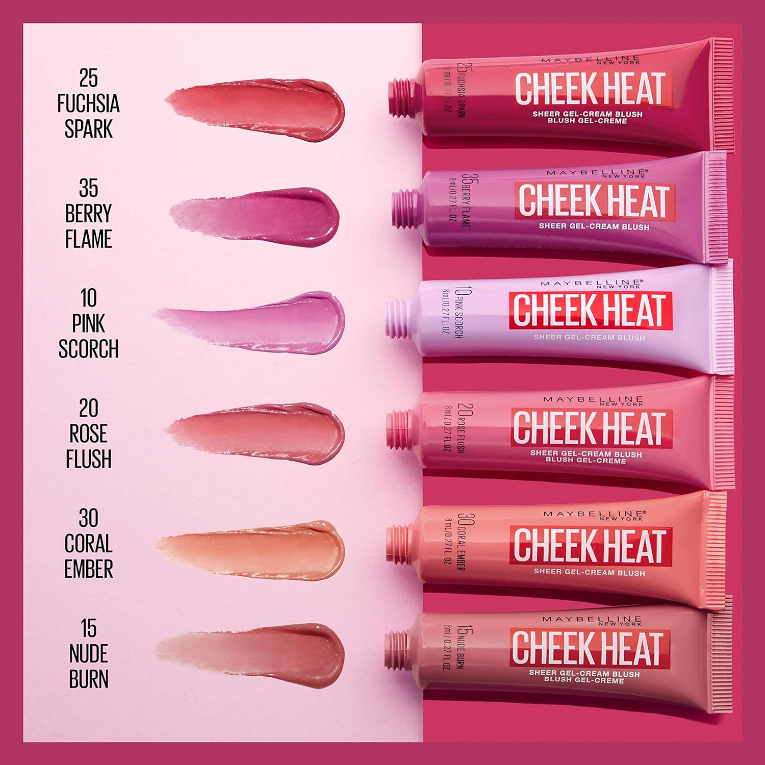 Maybelline Maquillaje de rubor en gel térmico para mejillas, ligero, sensación transpirable, rubor transparente de color, aspecto natural, acabado